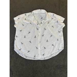Jane + Delancey Shirt Women's Small White‎ Zaraf Print Collared Short Sleeve